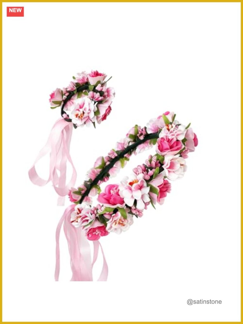 Floral Crown Headband & Wrist Corsage Set Fabric Ribbon Fairy Hair Wreath